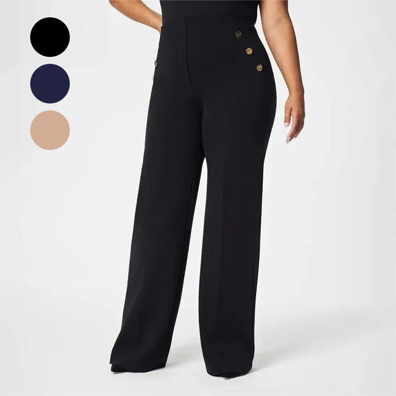 🎁-High Stretch Tummy Control Button Wide Leg Pants-1