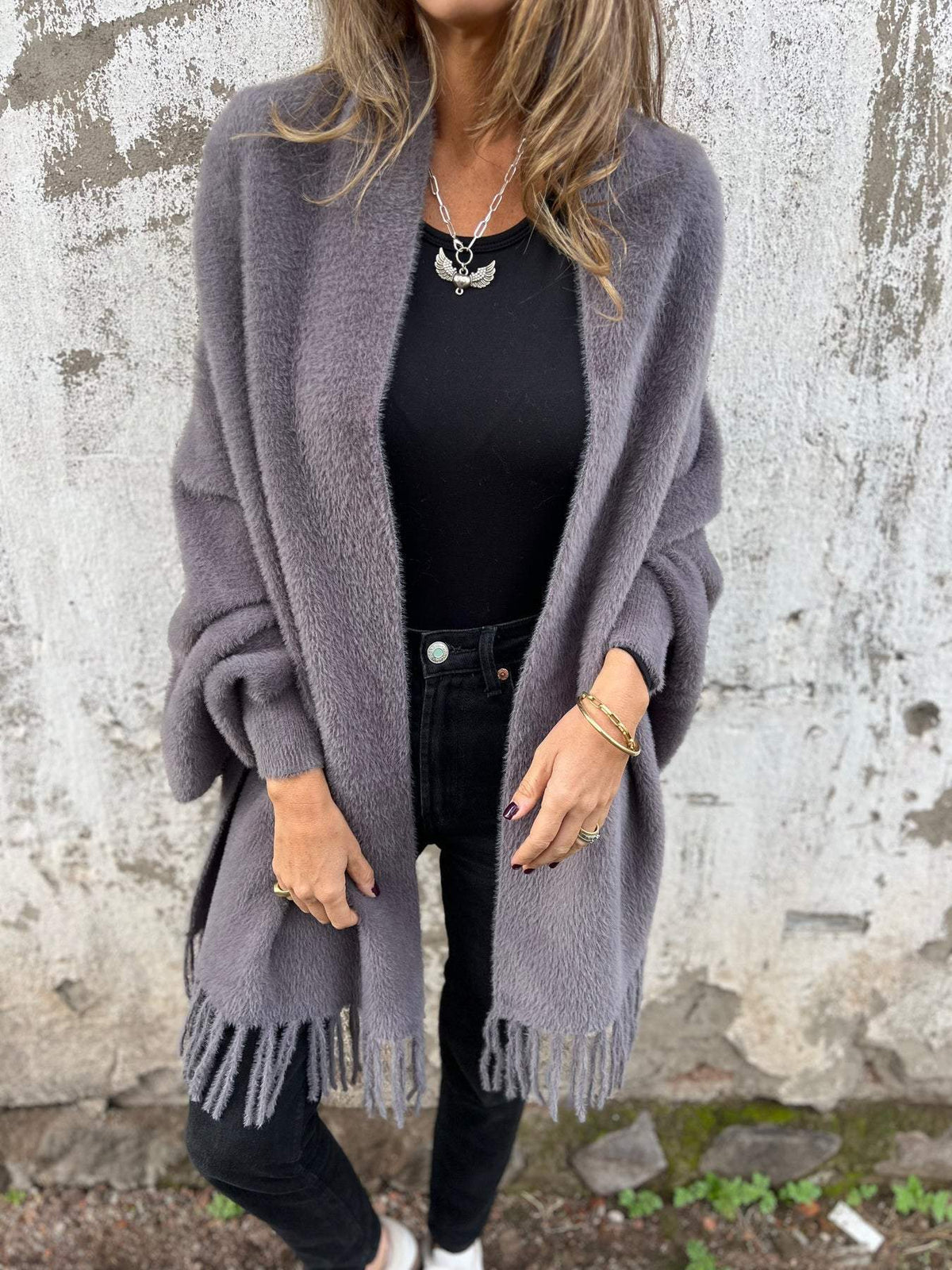 🍂Herbst-Specials🍂Langärmliger, lässiger Schalmantel mit Quaste für Damen-2