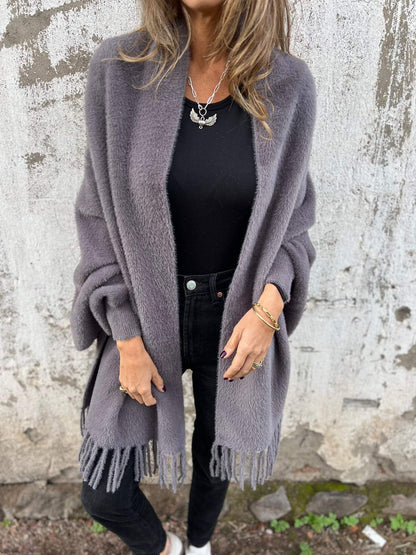 🍂Herbst-Specials🍂Langärmliger, lässiger Schalmantel mit Quaste für Damen-2