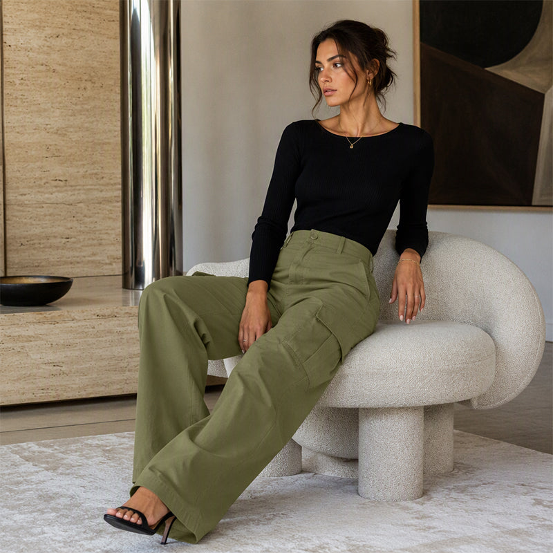 ✨ 👖 50% Rabatt | Optisch längere Beine & praktische Cargo-Taschen – Damen High-Waist Hose