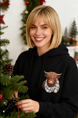 🐮 50% RABATT!!🎁Niedliches Kapuzensweatshirt mit kuscheligem Fleecefutter, Highland-Kuh-Motiv-11