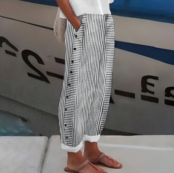 Bequeme blau gestreifte Hose mit Seitentaschen-14