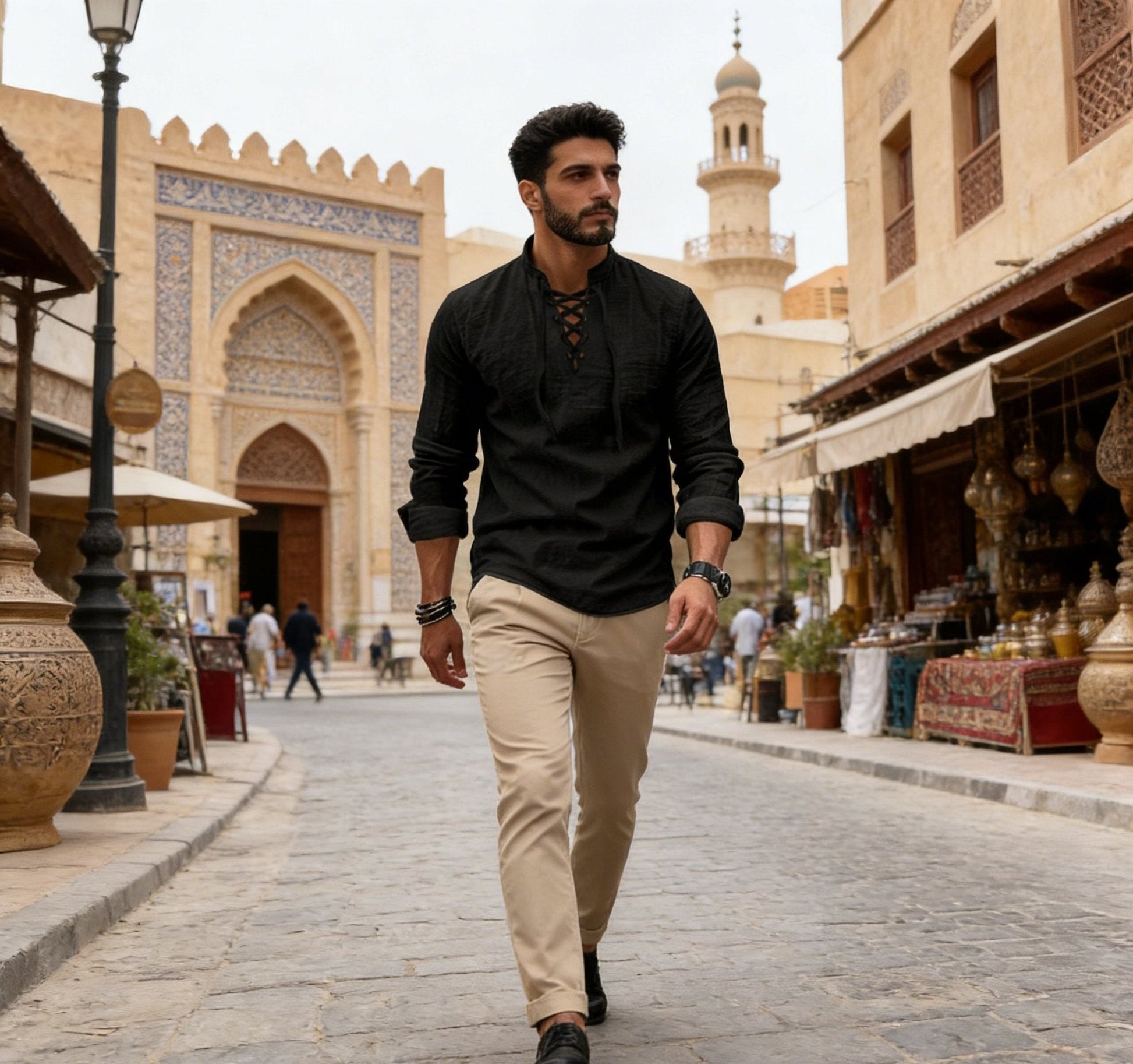 🔥HOT SALE🔥Men's Vintage V-neck T-shirt Linen Pirate Medieval Viking Gothic Tops Shirts Long Sleeved-12