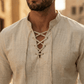🔥HOT SALE🔥Men's Vintage V-neck T-shirt Linen Pirate Medieval Viking Gothic Tops Shirts Long Sleeved-8