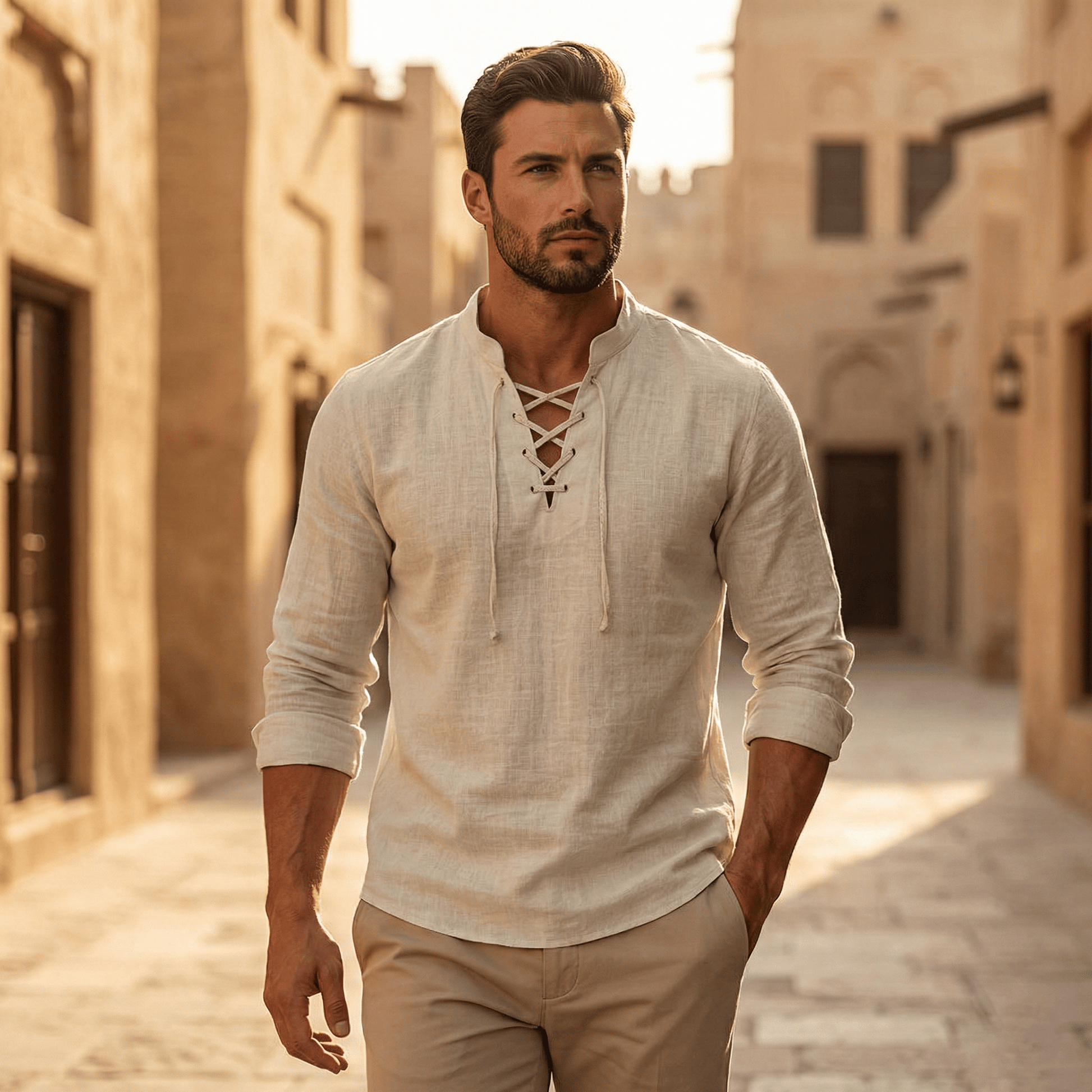 🔥HOT SALE🔥Men's Vintage V-neck T-shirt Linen Pirate Medieval Viking Gothic Tops Shirts Long Sleeved-9