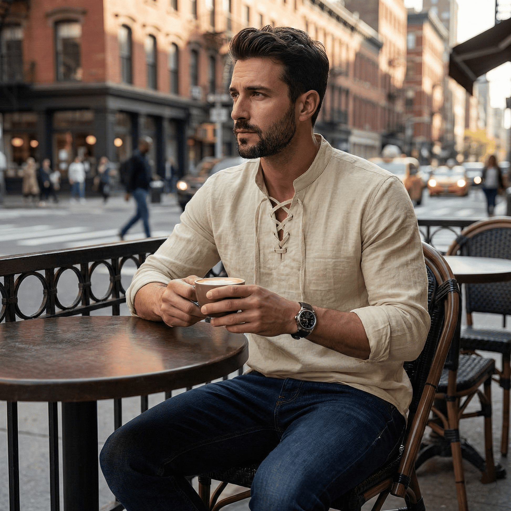 🔥HOT SALE🔥Men's Vintage V-neck T-shirt Linen Pirate Medieval Viking Gothic Tops Shirts Long Sleeved-13