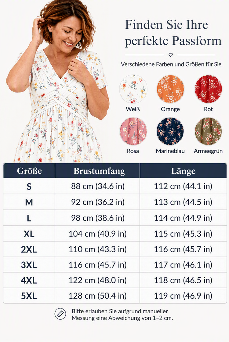 🌸🔥50% RABATT!🔥🔥Blumiges V-Ausschnitt-Kleid mit Taillendrehung – elegant und lässig für jeden Anlass-2