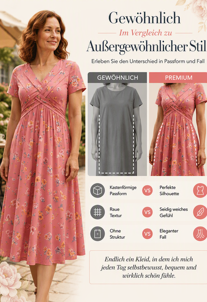 🌸🔥50% RABATT!🔥🔥Blumiges V-Ausschnitt-Kleid mit Taillendrehung – elegant und lässig für jeden Anlass-3