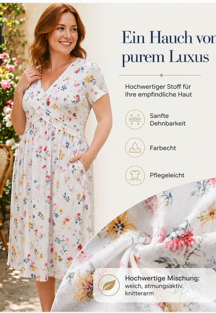 🌸🔥50% RABATT!🔥🔥Blumiges V-Ausschnitt-Kleid mit Taillendrehung – elegant und lässig für jeden Anlass-4