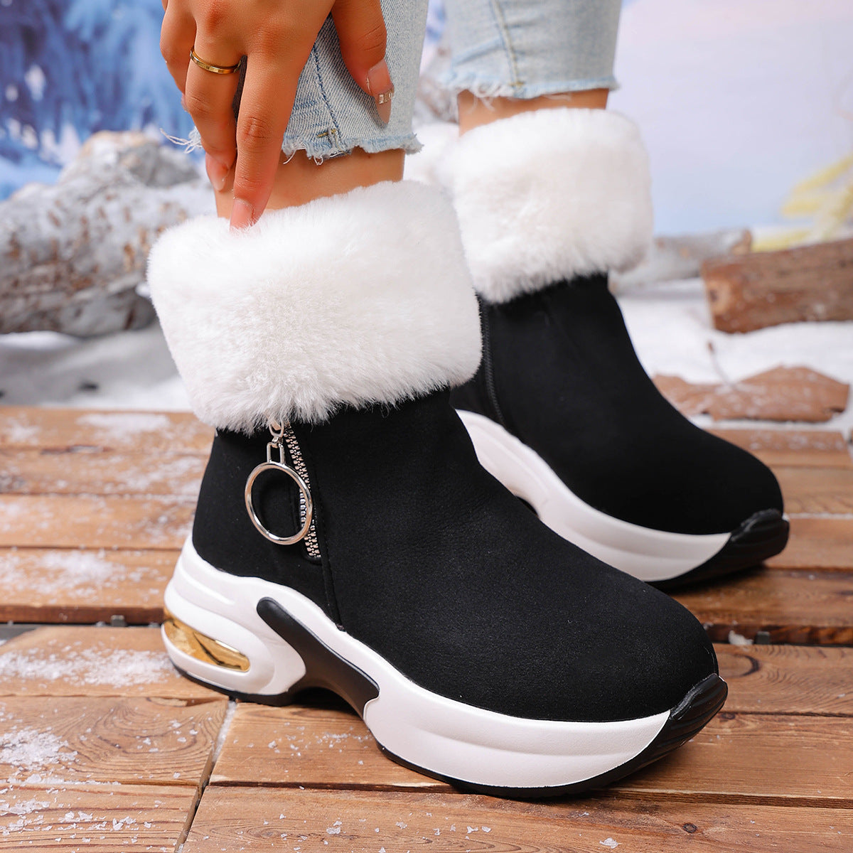 Plüschige, warme, höhenverstärkende Stiefeletten für Damen, ein Must-have für Herbst und Winter, modische, bequeme und vielseitige Schuhe🥰-12