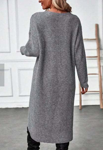 2025 neues Produkt 🔥 Einfarbiges Pulloverkleid, unregelmäßiger Saum, verändert die Körperform, versteckt das Fleisch und lässt es dünner aussehen, geeignet für alle Körpertypen, weich, bequem und modisch-3
