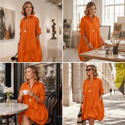 Lässiges Hemdkleid mit Knöpfen für Damen-9