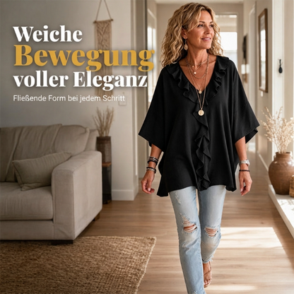 🏆 Verkaufsschlager – jetzt halber Preis! Lässige Damenbluse mit V-Ausschnitt und Rüschenbesatz-2