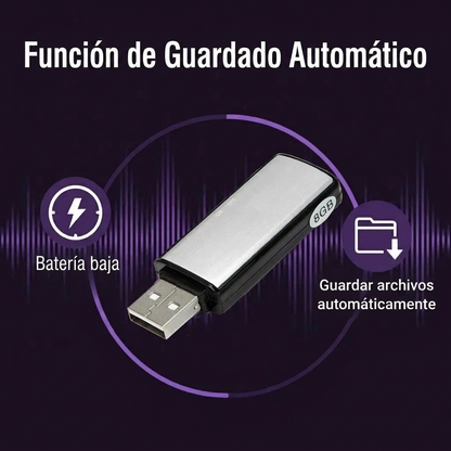 Unidad Flash USB Grabadora de Voz 2 en 1 – Activada por Voz, Reducción Inteligente de Ruido, Guardado Automático de Archivos