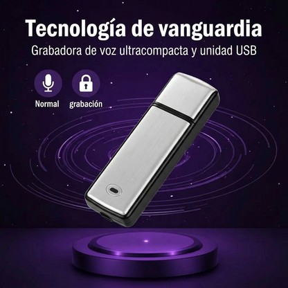 Unidad Flash USB Grabadora de Voz 2 en 1 – Activada por Voz, Reducción Inteligente de Ruido, Guardado Automático de Archivos