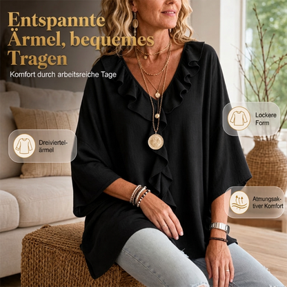 🏆 Verkaufsschlager – jetzt halber Preis! Lässige Damenbluse mit V-Ausschnitt und Rüschenbesatz-5