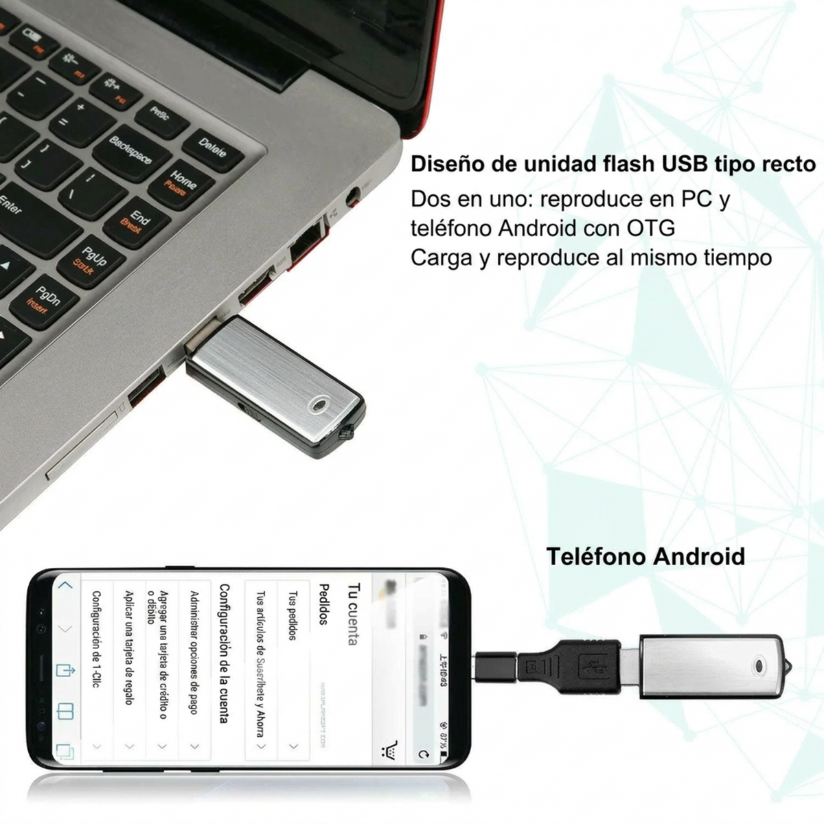 Unidad Flash USB Grabadora de Voz 2 en 1 – Activada por Voz, Reducción Inteligente de Ruido, Guardado Automático de Archivos