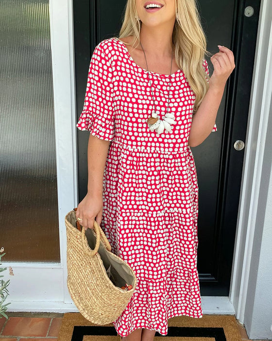 🎁Gran liquidación 2026: 50% de descuento🎁Vestido midi de cuello redondo con estampado de lunares