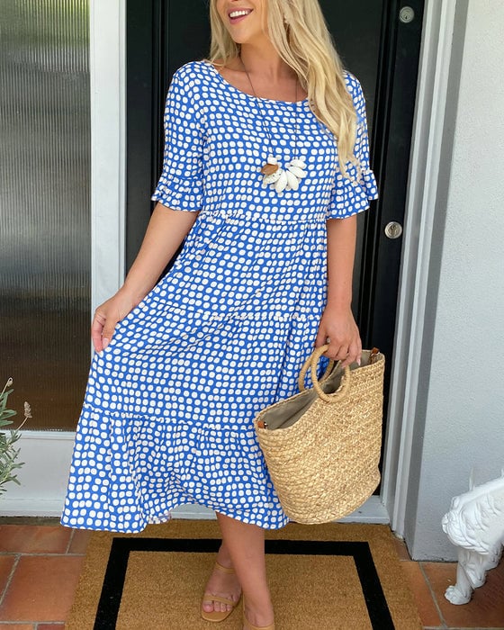 🎁Gran liquidación 2026: 50% de descuento🎁Vestido midi de cuello redondo con estampado de lunares