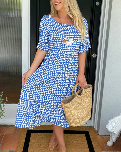 🎁Gran liquidación 2026: 50% de descuento🎁Vestido midi de cuello redondo con estampado de lunares