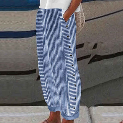 Bequeme blau gestreifte Hose mit Seitentaschen-11