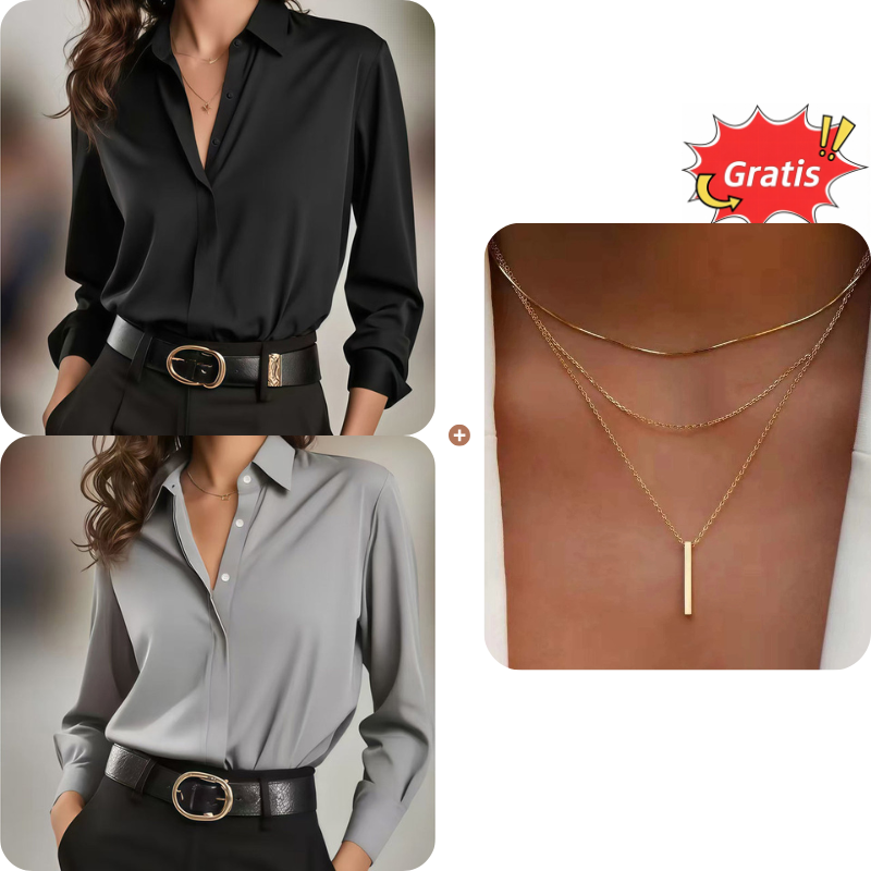 Vielseitiges, seidenweiches Satin-Langarmhemd für Damen-19