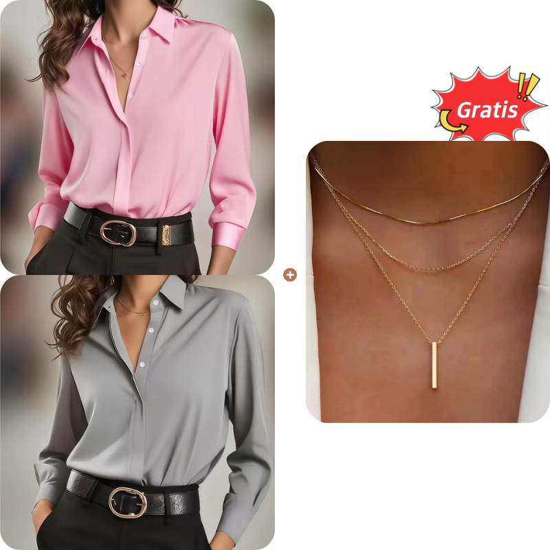 Vielseitiges, seidenweiches Satin-Langarmhemd für Damen-21