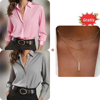 Vielseitiges, seidenweiches Satin-Langarmhemd für Damen-21