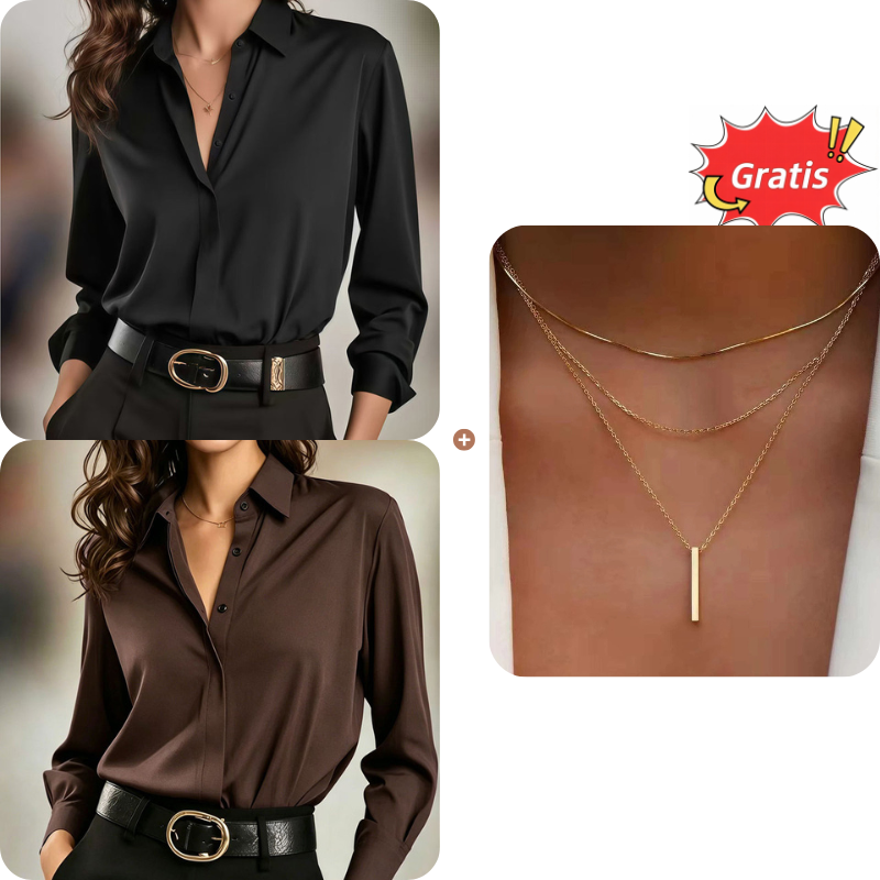 Vielseitiges, seidenweiches Satin-Langarmhemd für Damen-18