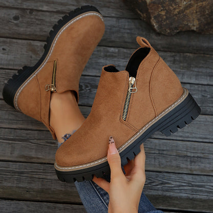 🥾 Damenschuhe trendig und komfortabel, runde Spitze mit Zip 🌟👢-13