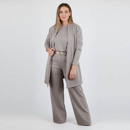 ⏳Zeitlich begrenztes Sonderangebot⏰ Elegantes 3-teiliges Set bestehend aus langem Cardigan, Oberteil und Hose💞-15