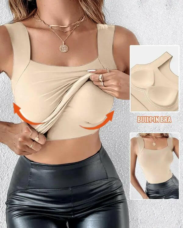 2-Piece Set💕Women’s U Neck Thermal Tank Tops with Built-In Bra-2