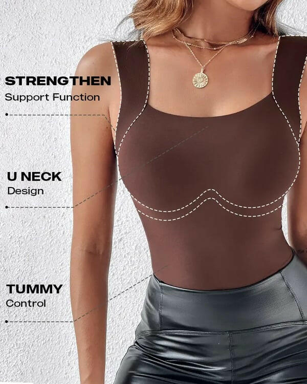 2-Piece Set💕Women’s U Neck Thermal Tank Tops with Built-In Bra-3
