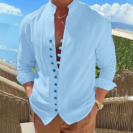 👕 50 % reduziert!🌊Herren-Freizeithemd mit Stehkragen und langen Ärmeln-11