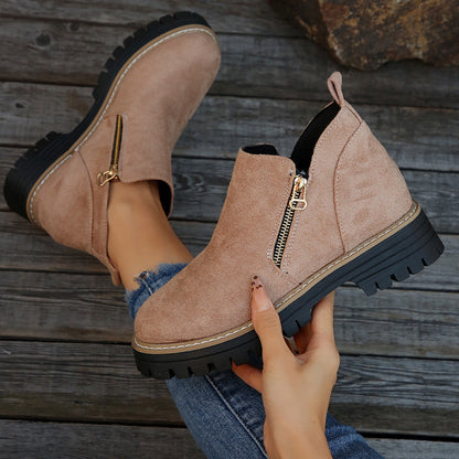 🥾 Damenschuhe trendig und komfortabel, runde Spitze mit Zip 🌟👢-14