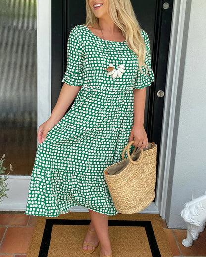 🎁Gran liquidación 2026: 50% de descuento🎁Vestido midi de cuello redondo con estampado de lunares
