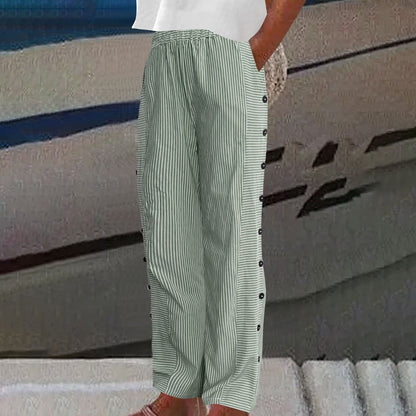 Bequeme blau gestreifte Hose mit Seitentaschen-12