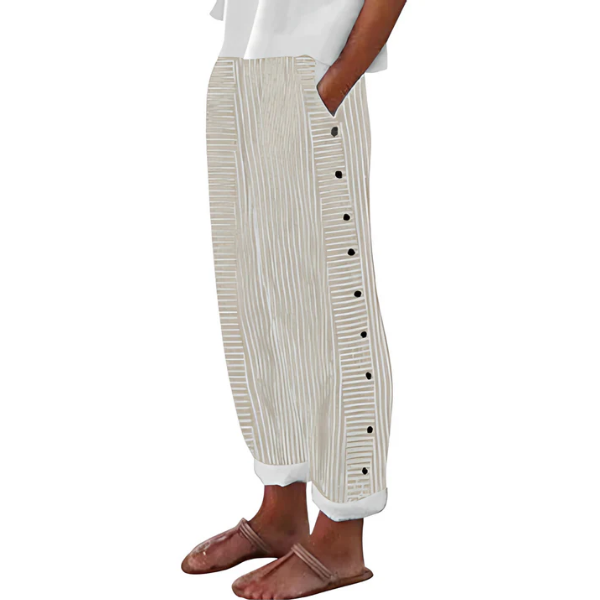 Bequeme blau gestreifte Hose mit Seitentaschen-16