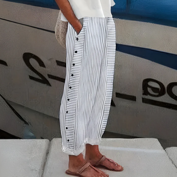 Bequeme blau gestreifte Hose mit Seitentaschen-13