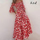 Close To The Vacation Floral Print Smocked Off Shoulder Pocketed Maxi Dress-7
