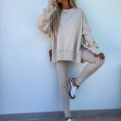 ✨Sportliches und stilvolles zweiteiliges Set - monochromes Langarm-Sweatshirt und Damen-Leggings