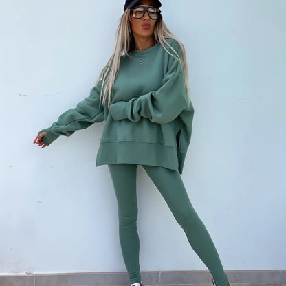 ✨Sportliches und stilvolles zweiteiliges Set - monochromes Langarm-Sweatshirt und Damen-Leggings
