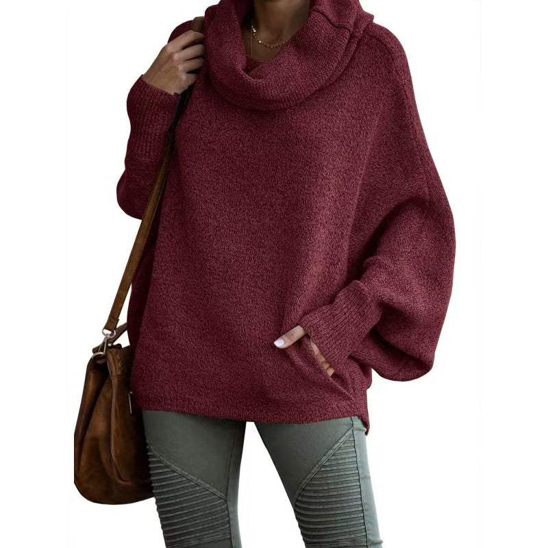 Damenpullover mit Fledermauskragen und Tasche-1