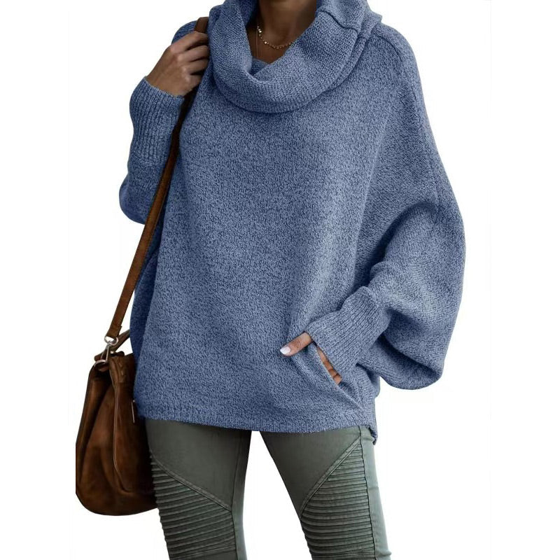 Damenpullover mit Fledermauskragen und Tasche-2