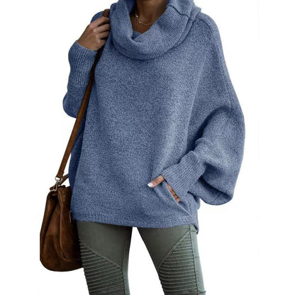 Damenpullover mit Fledermauskragen und Tasche-2