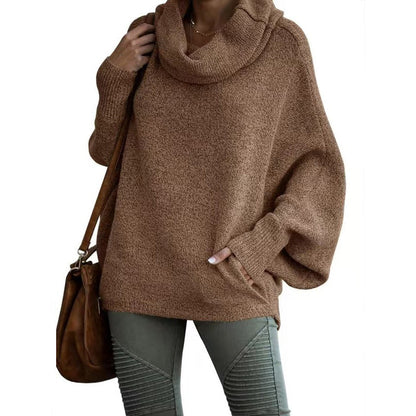 Damenpullover mit Fledermauskragen und Tasche-4