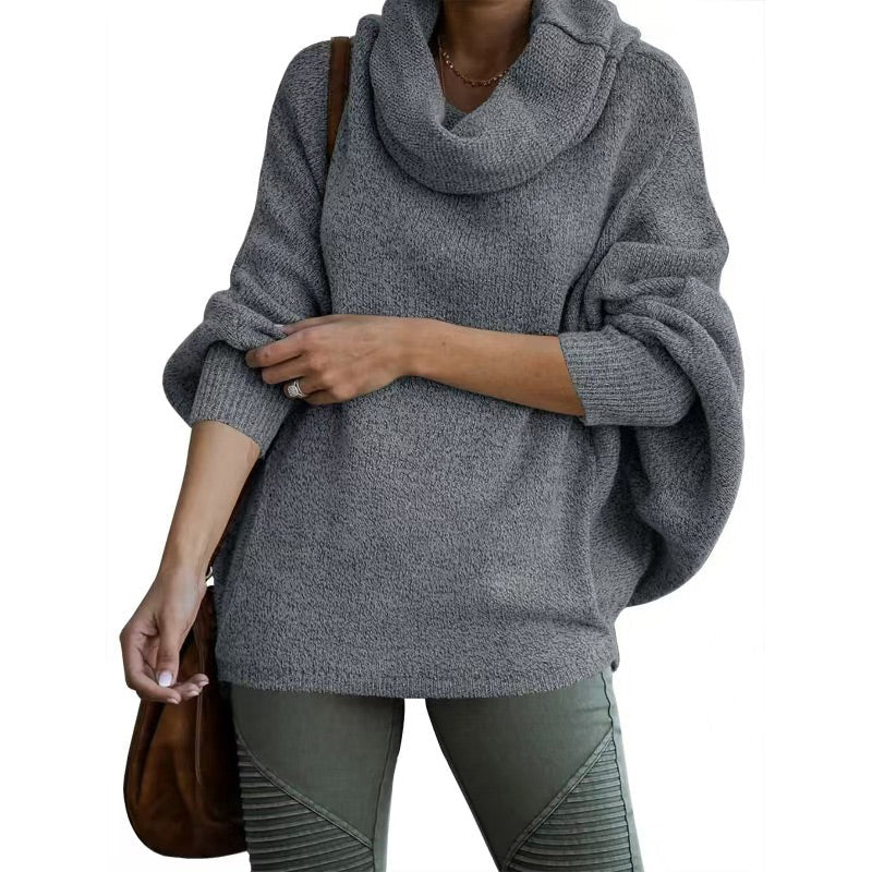 Damenpullover mit Fledermauskragen und Tasche-3
