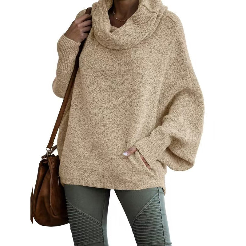 Damenpullover mit Fledermauskragen und Tasche-5
