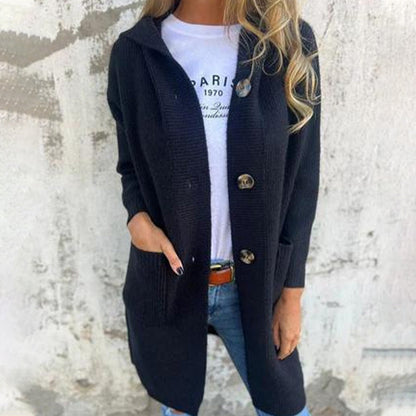 🧥🌸 Neuheiten – Mittellange Kapuzen-Strickjacke mit Taschen – bequem und vielseitig