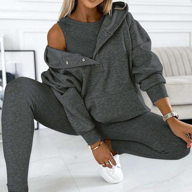 Lässiger und bequemer Sweatshirt-Anzug mit Kapuze-3